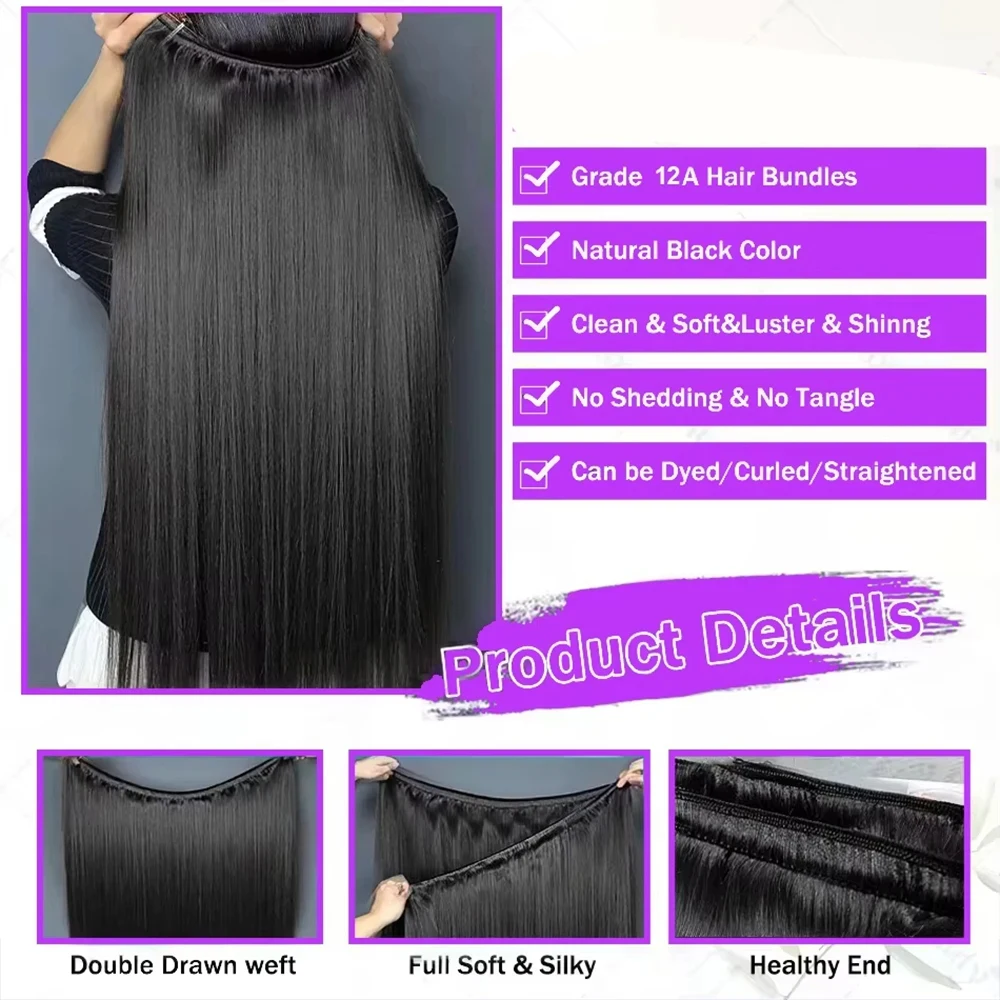Straight Bundles Human Hair 12A Human Hair 4 Bundles Straight Hair 20 22 24 26 Inch Brazilian Human Hair Extensions image 5
