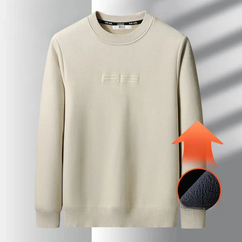 Preppy Style Geometric Lantern Long Sleeve Men's Clothing Round Neck Autumn Winter Flocking Pullover Casual Boyfriend Tops