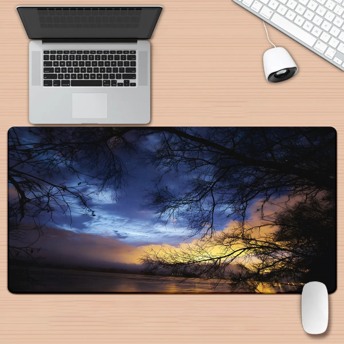 

Dark Night Sky Over Water Tree Silhouette XXL Extended Gaming Mouse Pad Non-Slip Rubber Desk Mat