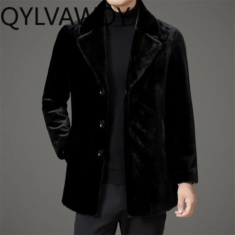 QYLVAWOY Winter Coat Men Thicken Jacket Notched Lapel Trench Coat Men Loose Solid Coats for Men Clothing Warm 남자 코트 Mid-length