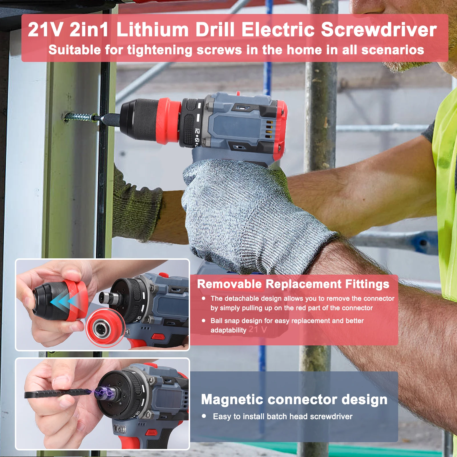 16,8 V/21 V bürstenloser 2-in-1-Elektroschrauber, 45/55 Nm, wiederaufladbarer Multifunktions-Akku-Schraubendreher, Schlagbohrmaschine – Detail 21