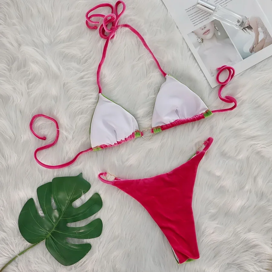 Para Praia Halter Pleuche Bandeau 비키니 세트 여성 수영복 2025 섹시한 여성 수영복 브라질 Biquini Backless 수영복