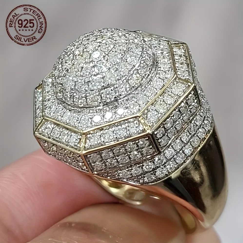 

Мужское огромное серебряное кольцо 925 пробы с уникальным куполом, позолоченные 18 карат кольца в стиле хип-хоп Icy Out, мужские винтажные обручальные кольца, ювелирные изделия