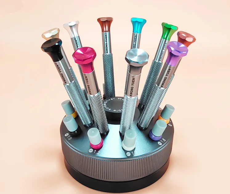 Uhrmacherwerkzeug-Set mit 10 hochwertigen Uhrenreparatur-Schraubendrehern mit Flachklinge 0,6-3,0 mm, Ständer und Ersatzspitzen – Detail 5