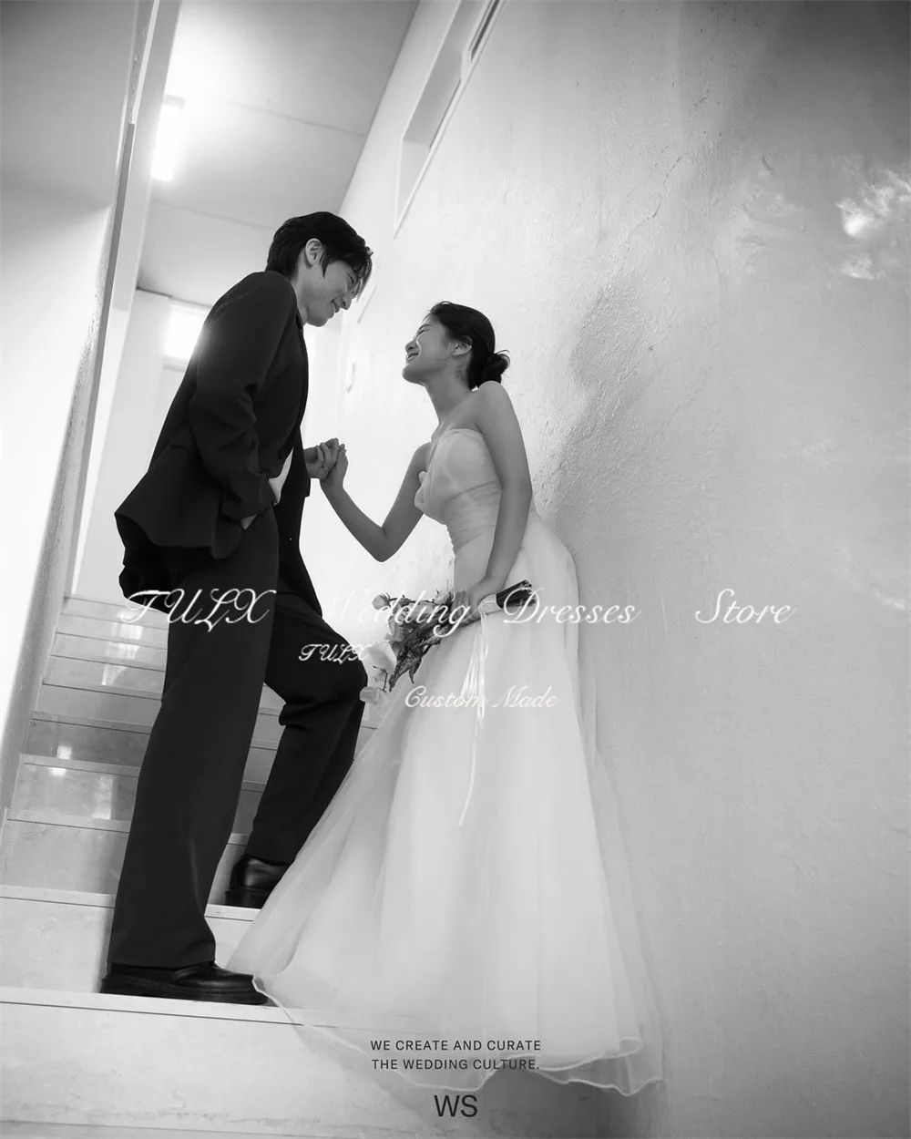 TULX Simple Organza Wedding Photo Shoot Dress Sweetheart Sleeveless Korea Bridal Gowns Floor Length Corset 웨딩드레스 Customized