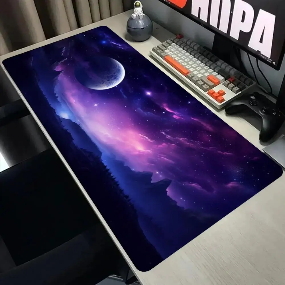 Purple Nebula Planet Galaxy Nightscape Extended Mouse Pad Non-Slip Rubber Base Cosmic Scenery Large Gaming Desk Table Play Mat