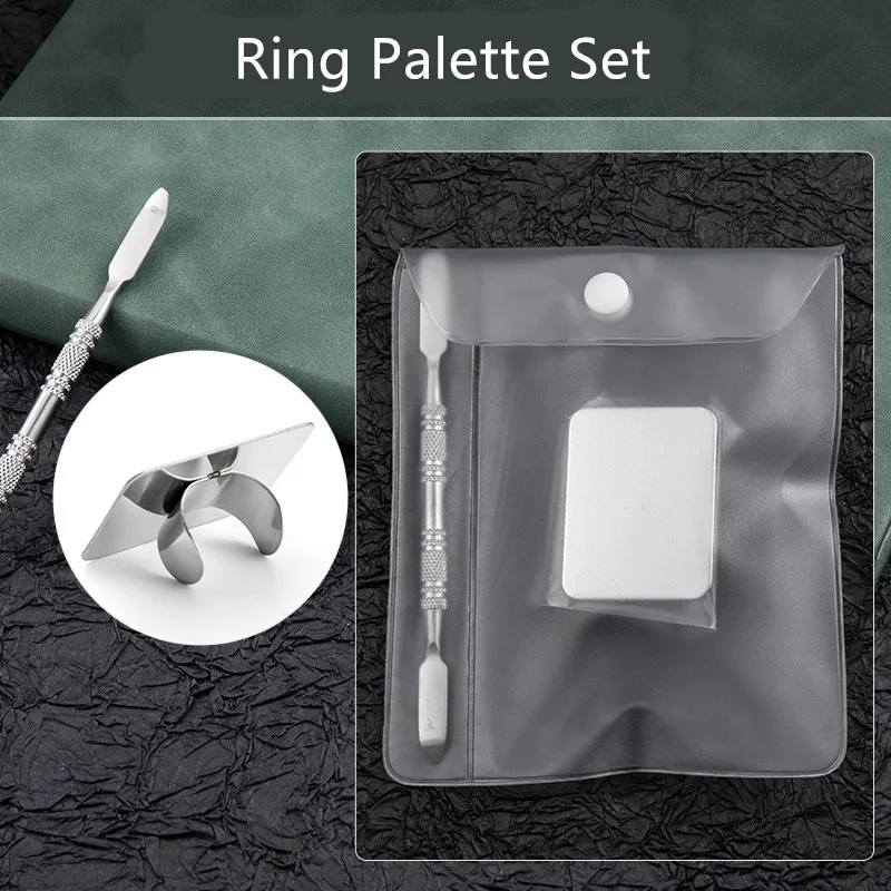 

Nail Art Mixing Ring Palette Stainless Steel Painting Palette with Rod Nail Art Makeup Cosmetic Manicure Finger Ring Tools Set