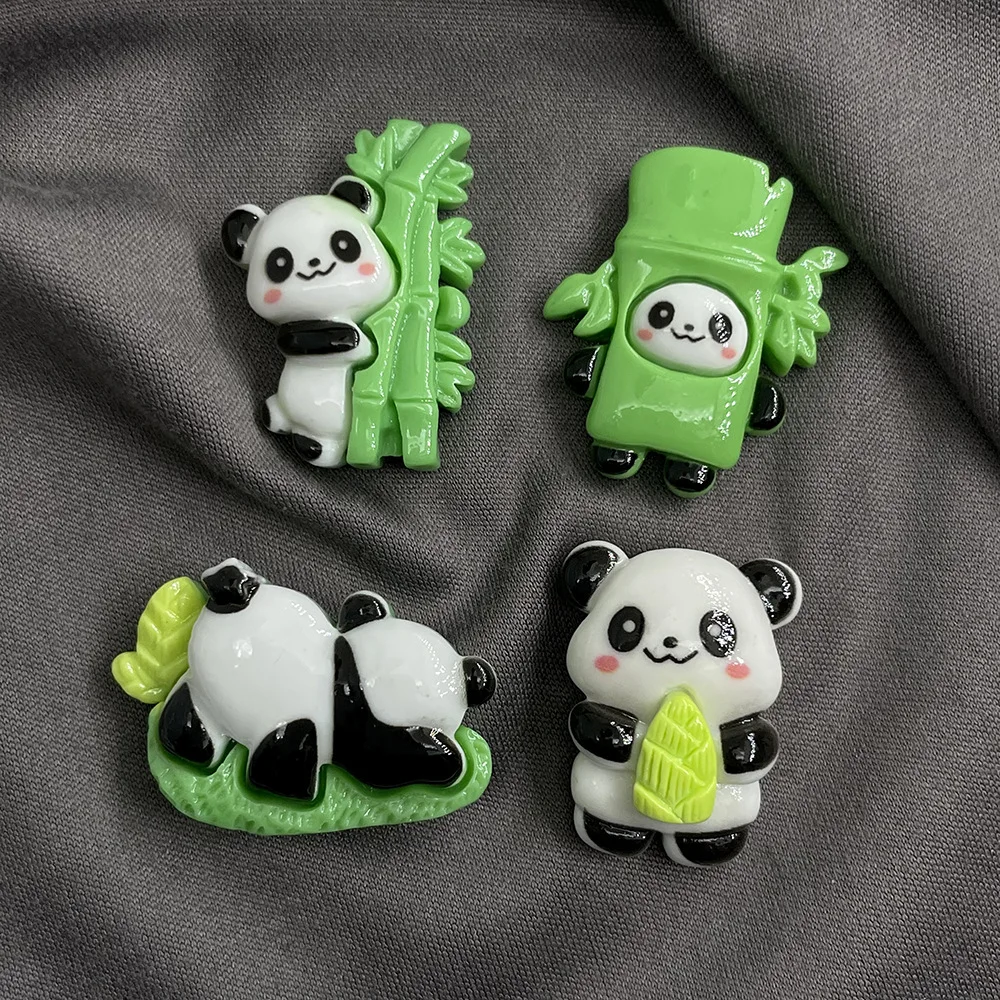 10pcs Kawai Resin Panda Bamboo Series Flatback Cabochons Character Parts DIY Ornament Jewelry Making Hairwear Accessorie image 2