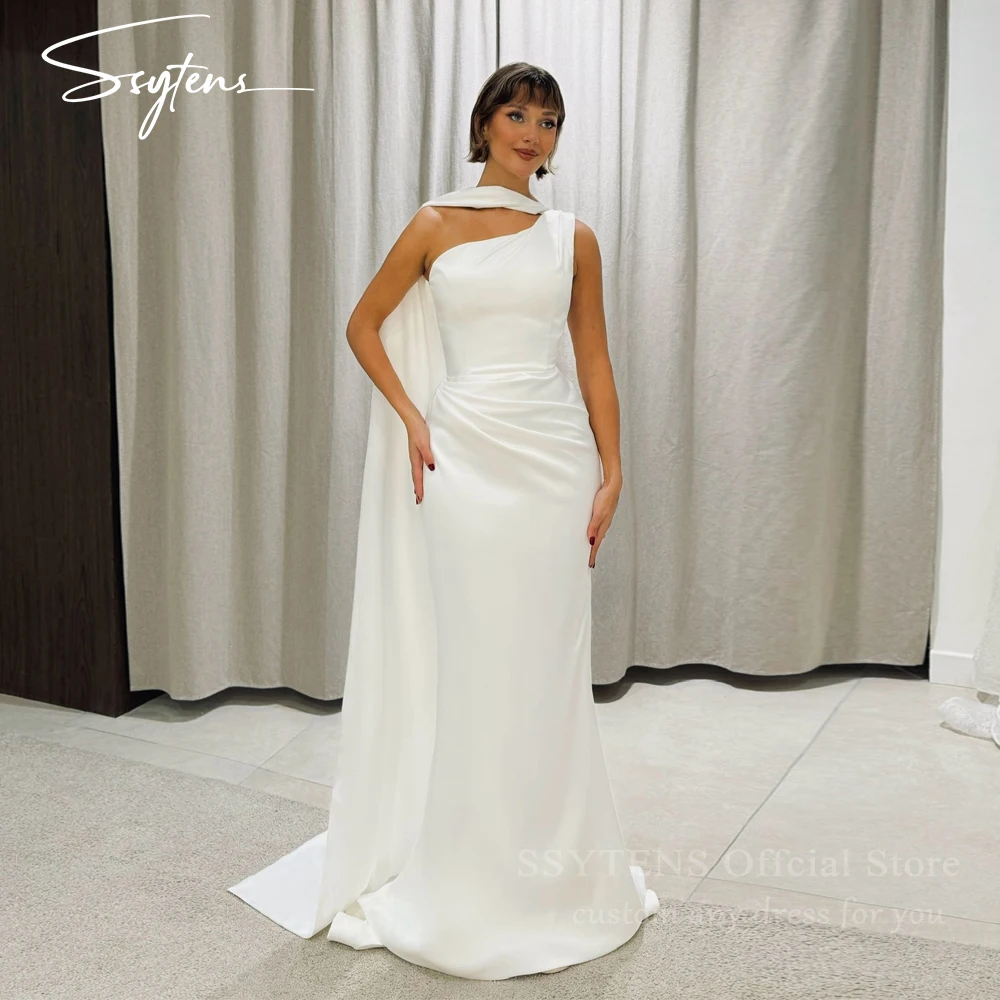 SSYTENS lvory Satin Wedding Dresses One Shoulder Mermaid Bridal Gowns Elegant Vestidos De Novia Women Bride Dresses Customized