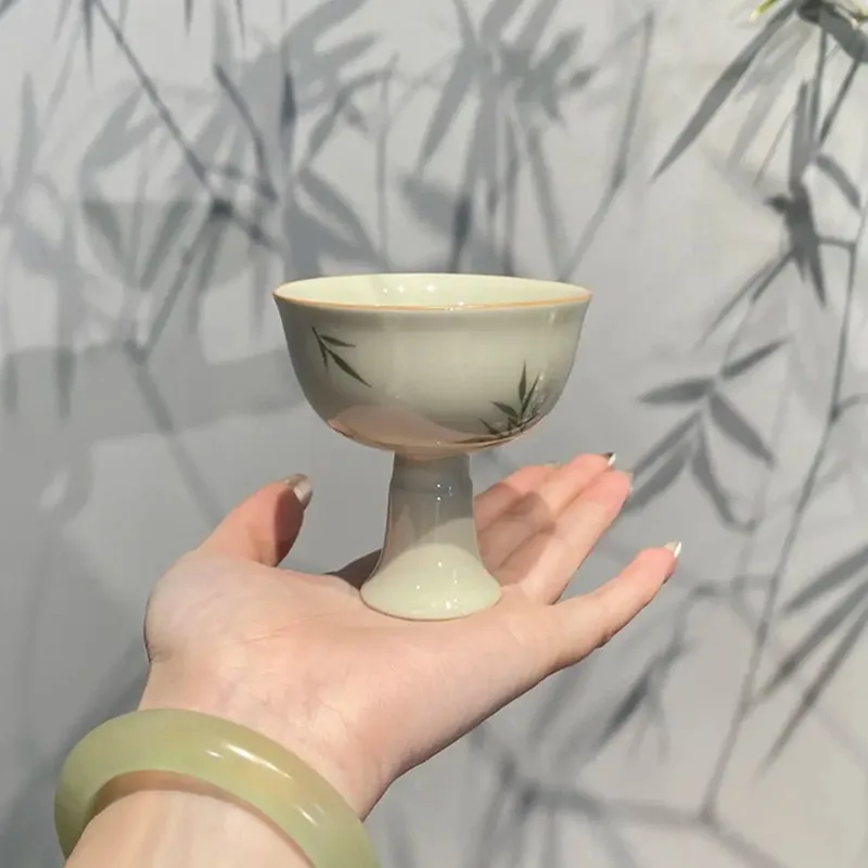 

Grass And Wood Gray Hand-Painted Bamboo Octagonal Handle Teapot, Tea Cup, Household Ceramic Teapot, Tea Pot, Tea Cup Set