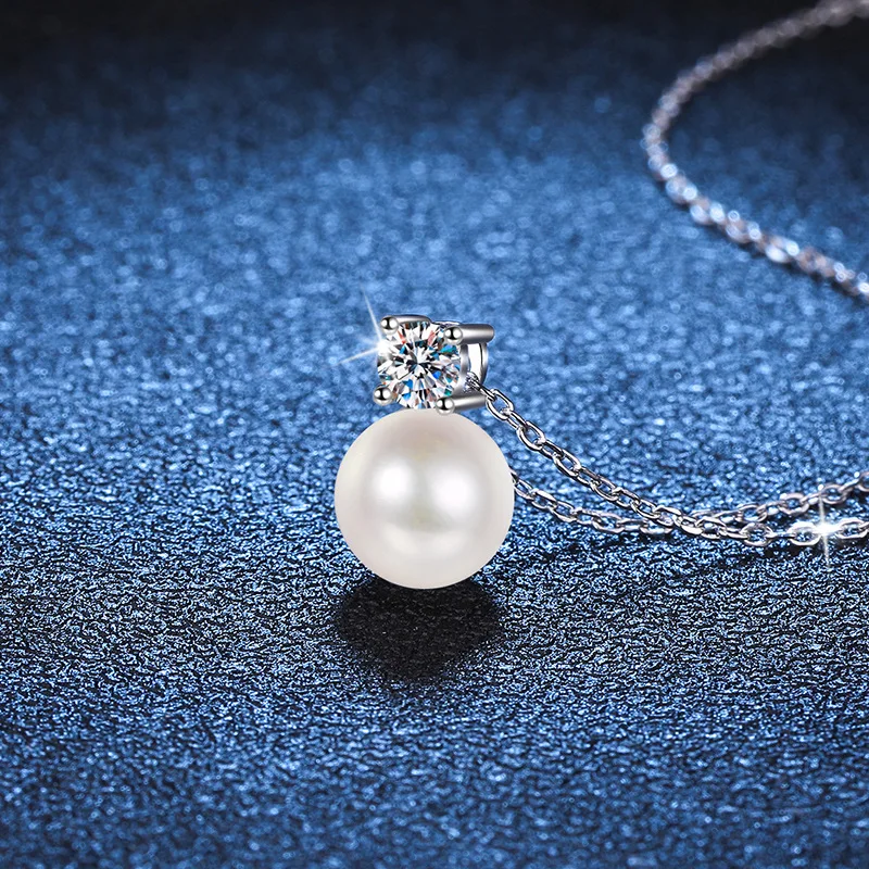 Real Moissanite Freshwater Pearl Jewelry Sets Earrings Necklace S925 Sterling Silver Women Pendants Wedding Party Gift Certified