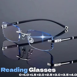 Business Men's Reading Glasses Diamond Cut Edge Anti Blue Light Men Presbyopia Glasses Rimless Women Prescription Glasses