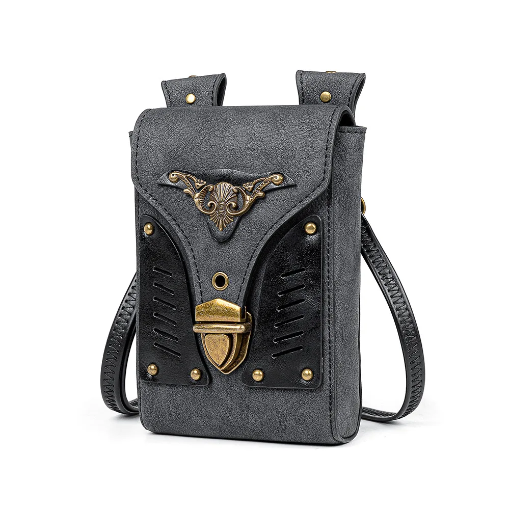 Gear Duke Streapunk Rock Rivet Metal Decoratived Bag Single Shoulder Messenger Bag Motorcycle Riding Equipment Contrast Color