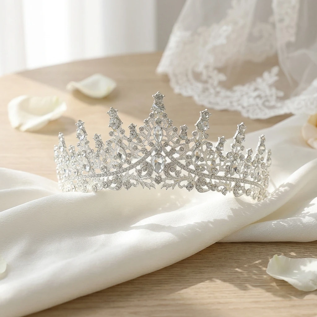 

Bridal Rhinestone Crown Hair Accessories For Wedding Party Elegant Design Alloy Base Crystal Decoration 14cm Length