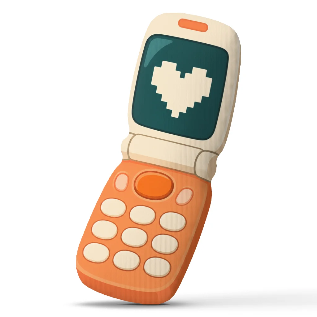 Orange Retro Flip Phone Shaped Throw Pillow Mobile Phone Cushion with Pixel Heart Plush Stuffed Sofa Home Decor Gift Idea