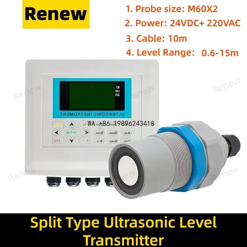 Wmwmnu Split Ultrasonic Level Meter 4-20mA Relay HART Output Sensor 24VDC 220VAC Power 4 Wires Level Measuring