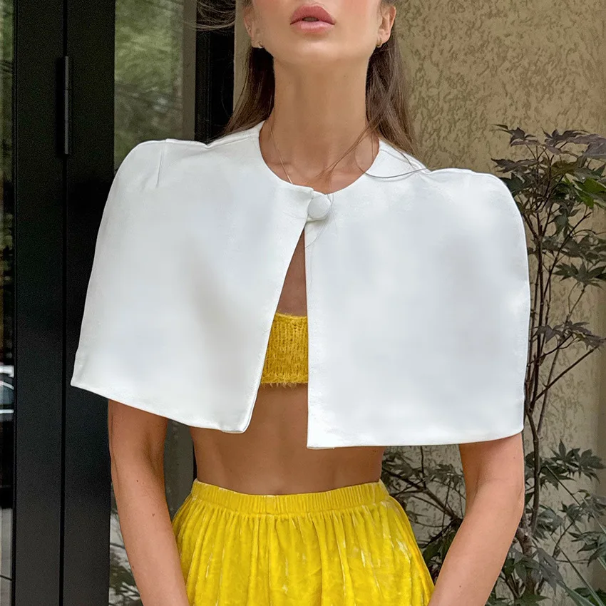 

Новинка Весна 2026: Элегантный женский укороченный топ-накидка с одной пуговицей, однотонный, с коротким рукавом, для офиса и вечеринок, модная клубная одежда