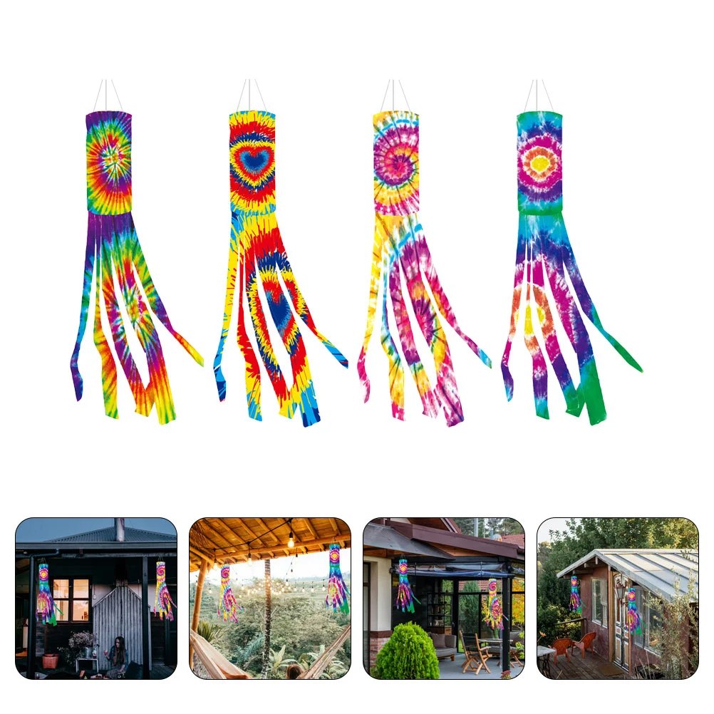 4 Pcs Tie-dye Hair Dryer Flag Windsocks Hanging Decoration Banner Flags Festival