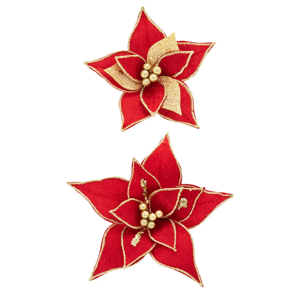 

2pcs Artificial Christmas Flowers Xmas Decorations Simulated Cloth Ornaments Festive Party Holiday Craft