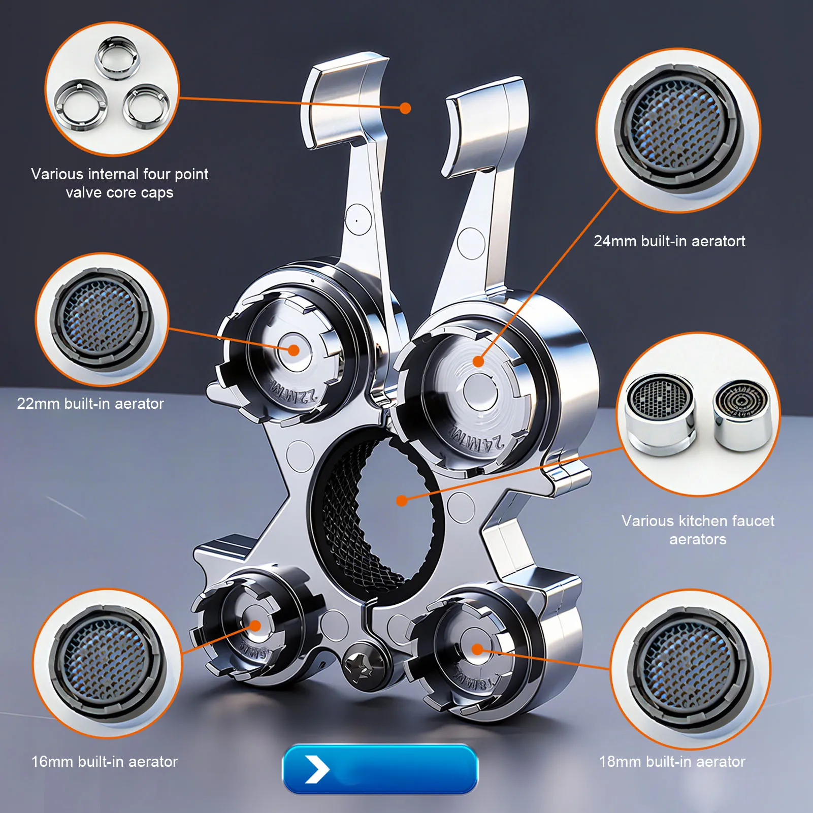 เครื่องมือถอดหัวก๊อกน้ำ 12 in 1 อเนกประสงค์ สำหรับห้องครัวและห้องน้ำ ใช้ได้กับก๊อกน้ำทุกขนาด สำหรับรุ่น TT TJ JR STD TF M16 M18