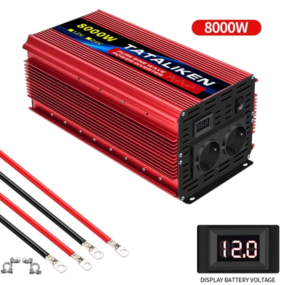 EU Socket 12 V Naar AC 220 V 50 HZ Zuivere Sinus Omvormer Auto Power 1600 W/6000 W/10000 W Spanning Draagbare Converter met LED