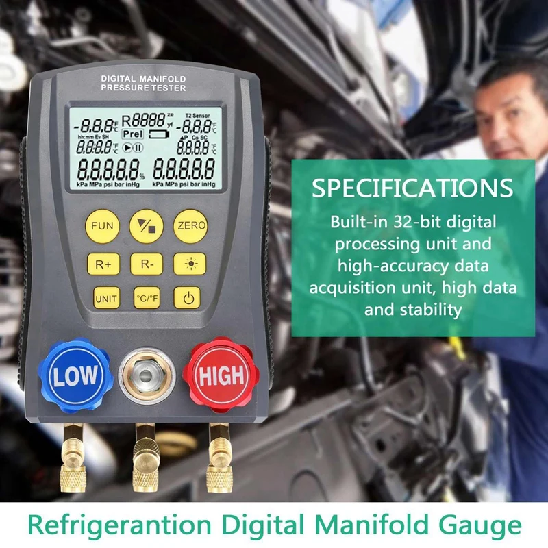 Pressure Gauge Refrigeration Digital Vacuum Pressure Manifold Tester Meter HVAC Temperature Tester Gauge Meter Durable