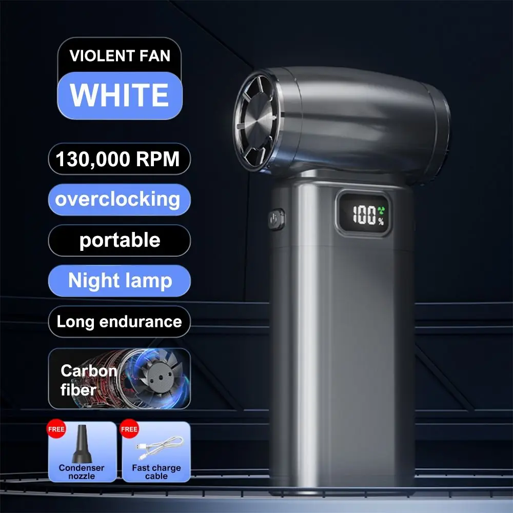 

130000RPM Mini Turbo Jet Fan LED Display with Light Turbo Violent Blower Rechargeable 5 Speeds Adjustable Electric Air Duster
