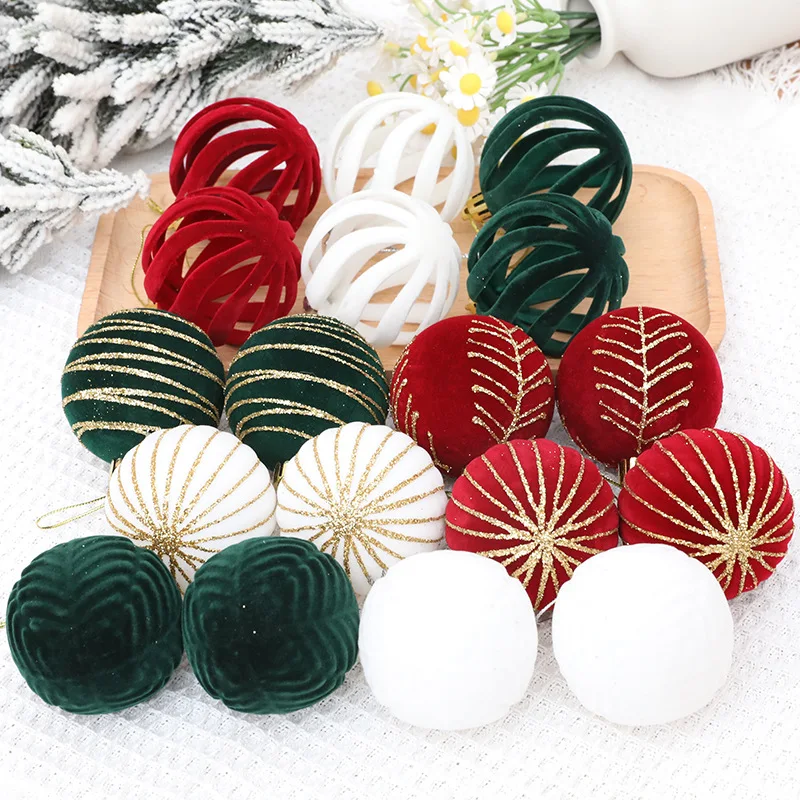 6pcs 6cm Wine Red Christmas Ball Ornaments White Christmas Tree Party Decoration New Year Christmas Spheres Pendant Velvet Balls