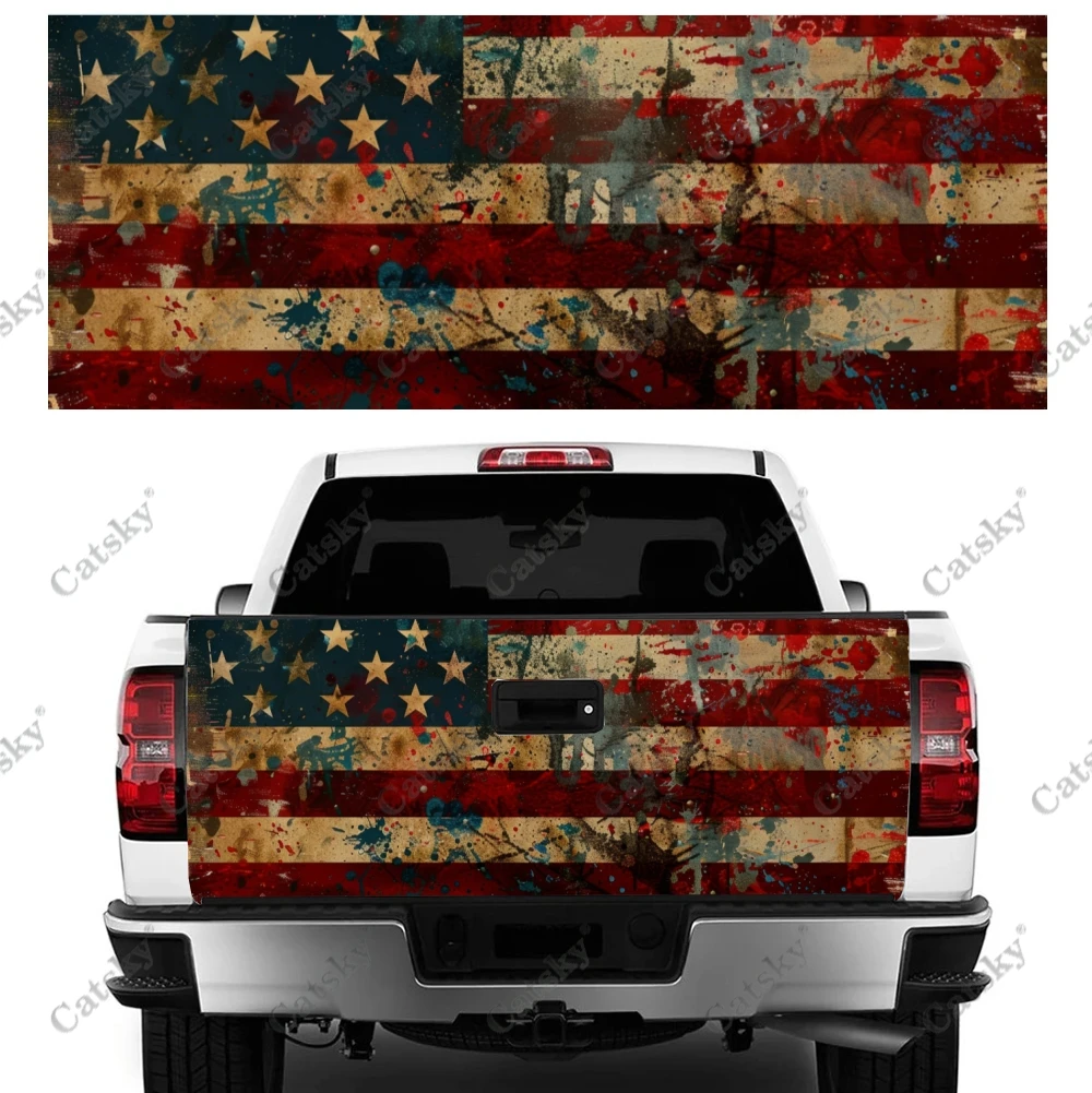 Distressed American Flag Truck Tailgate Wrap Professional Grade Material Universal Fit for Full Size Trucks Weatherproof