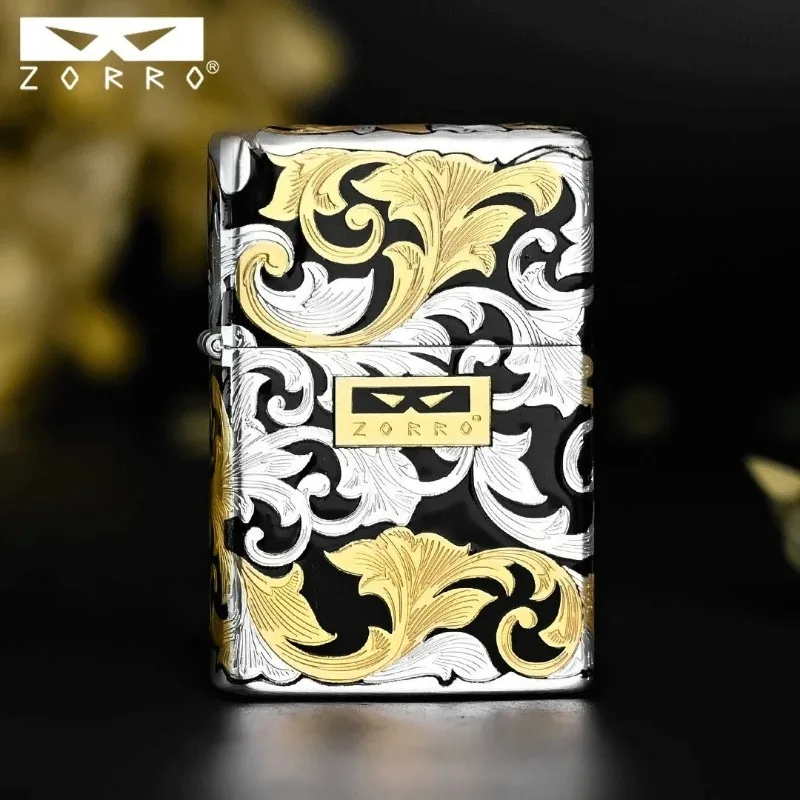 Zorro New Kerosenes Windproof Lighter,High-end Black Gold Tangcao High-looking Creative Holiday Gift for Men Smoking Accessories