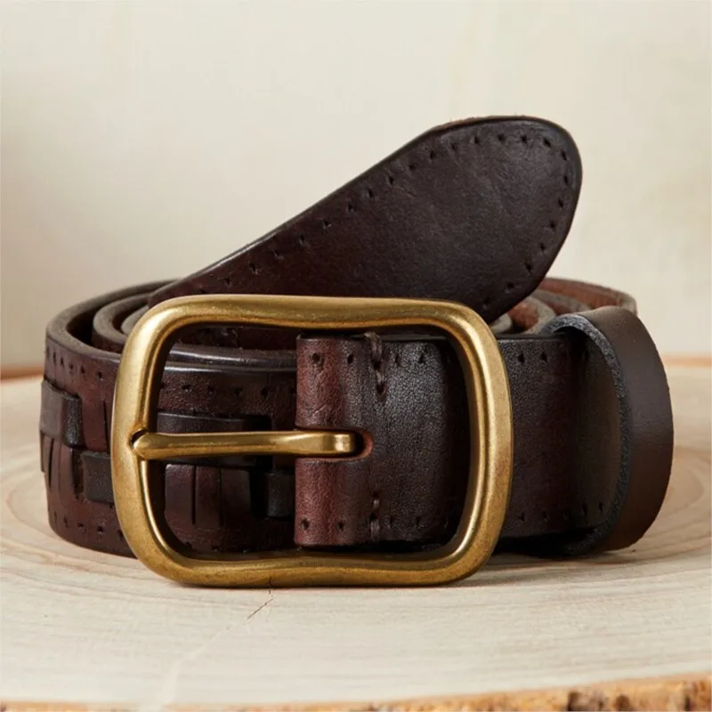 New style woven belt men's leather needle top layer cowskin youth hand-woven