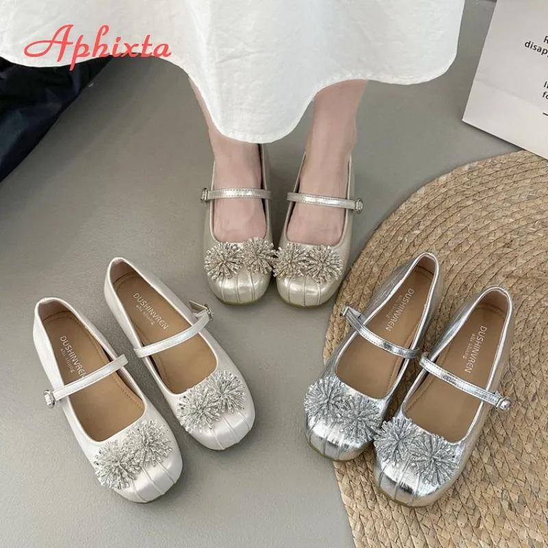 Women Square Toe Mary Jane Flat Shoes 2026 Summer Floral Decor One Strap Buckle Ladies Shoes Elegant Sweet Office Dress Footwear view 4
