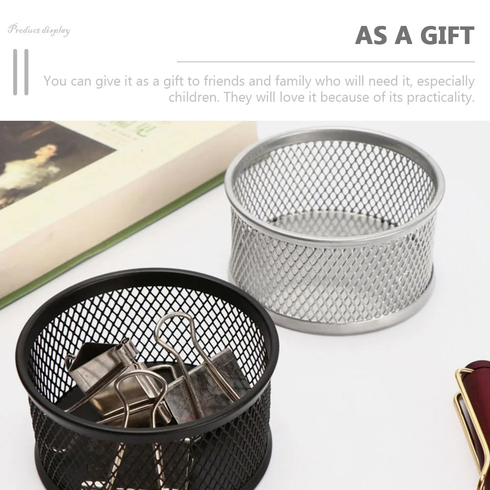 

Paperclips Holder Barrel Work Desk Silver Holders Organizer Iron Cup Office Supplies