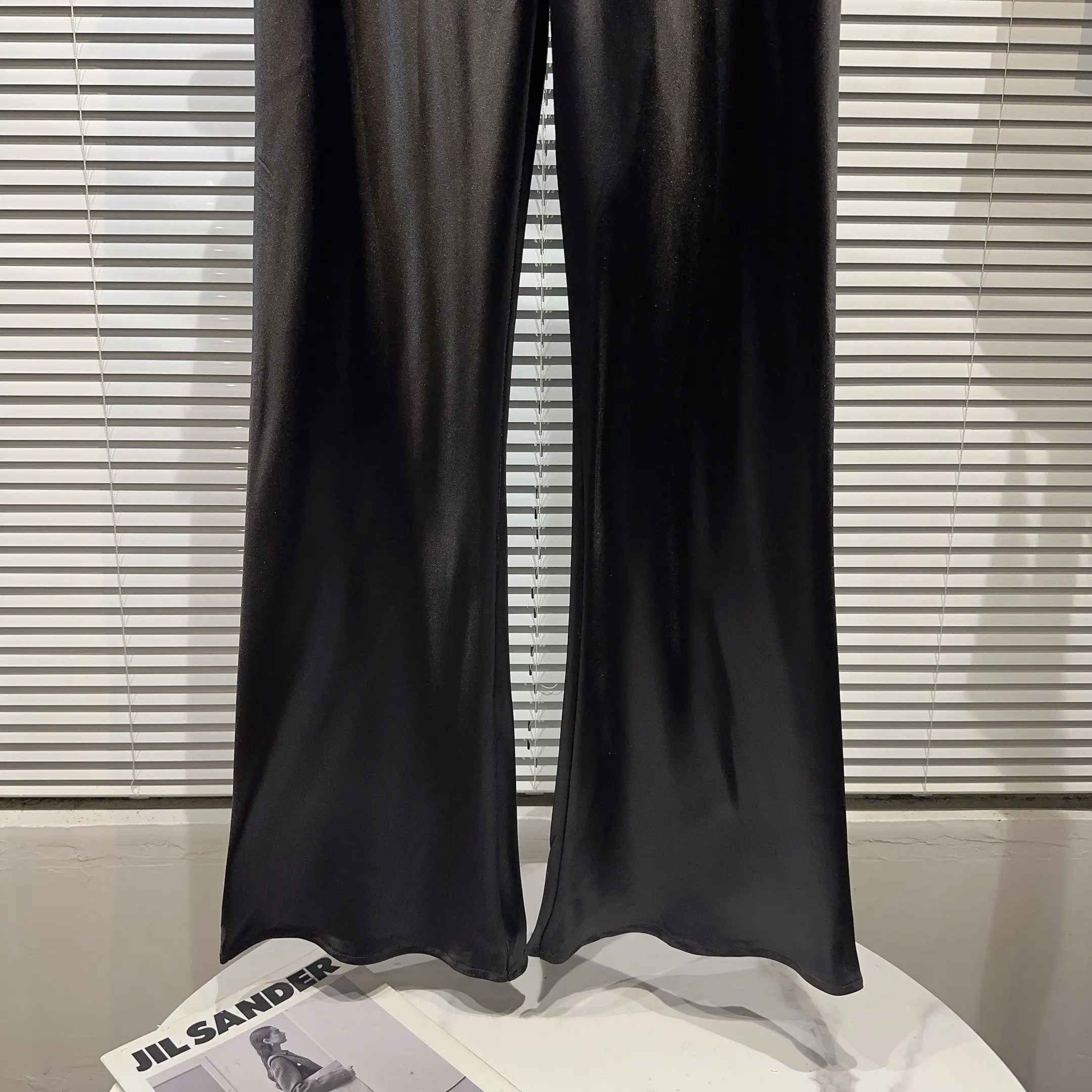 Trendy 2025 Autumn New Sle Spicy Girl Celebri Denim Frayed Patchwork Silk Casual Pants Women's Loose Fit Asymmetrical