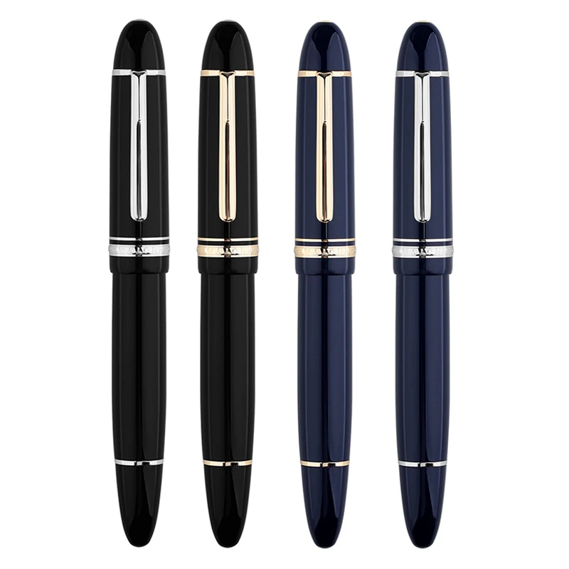 Majohn P141 Large Resin Piston Fountain Pen NO.8 Fine Nib,Ink Window Writing Gift Pen Germany Design Silver / Gold Trim