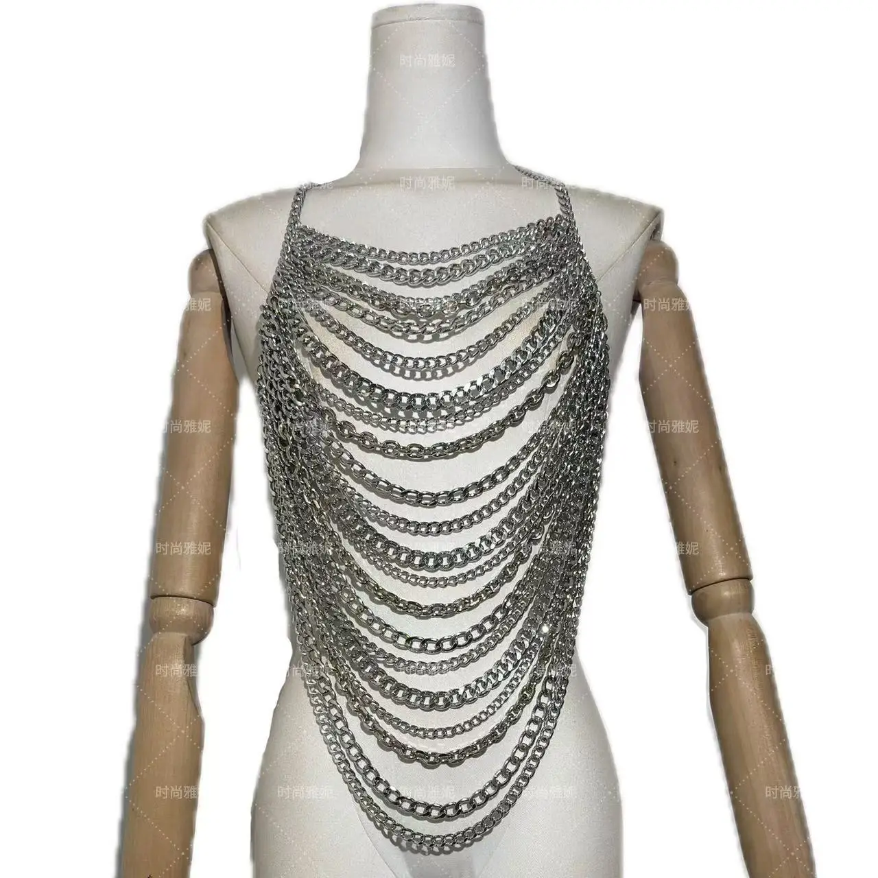 Top Senza Spalline Sexy con Catena per il Corpo, Abbigliamento Trendy per Performance, Intimo con Schiena Scoperta