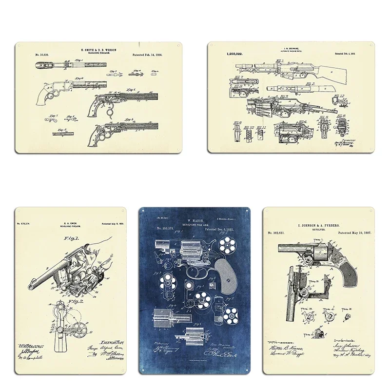 MagazineFirearm 1854 Automatic Machine Rifle-1919 1839 Colt FirearmPatent Metal Club Wall Decor Tin Sign Posters