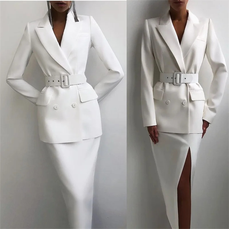 Ternos femininos conjuntos de escritório saia terno de negócios feito sob encomenda blazer com cinto elegante 2 pçs jaqueta + vestido formal festa baile de formatura vestido