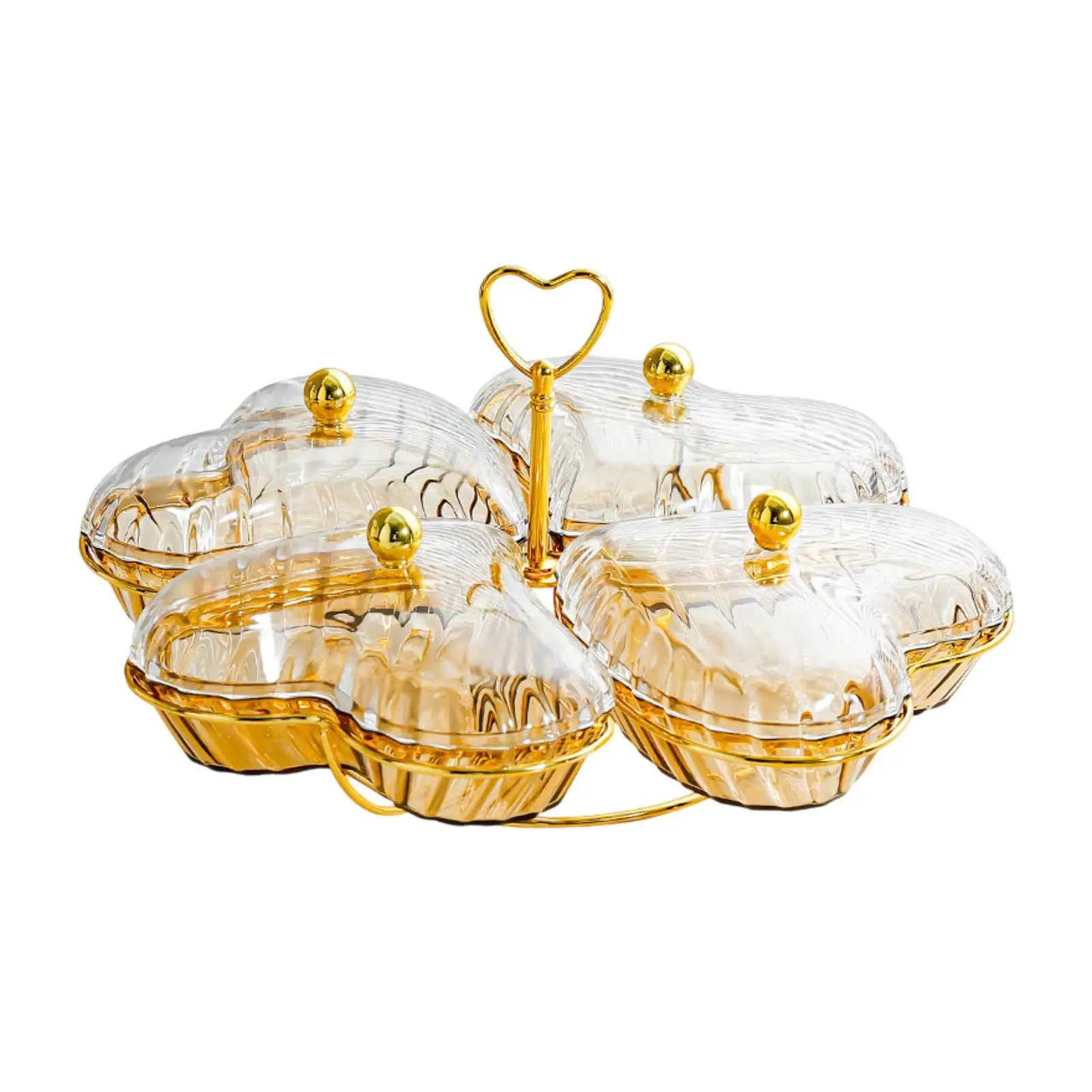 Vassoio per frutta secca Piatto per antipasti Piatto per noci di caramelle a forma di cuore con coperchio diviso