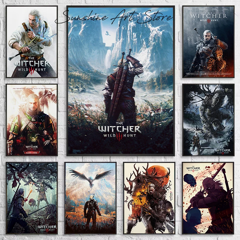 W-itcher 3 Riding Wild Hunt Characters Art Geralt of Rivia Riding and Hunting Survival Poster Canvas Painting Wall Picture Decor