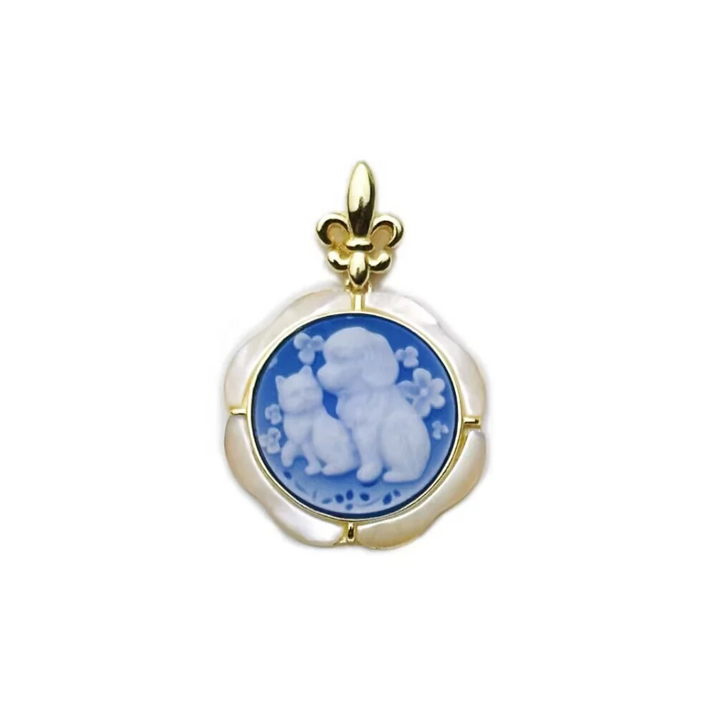 

High Quality Animal Carved Cameo Agate Pendant Necklace With Nature Shell Deco For Girl