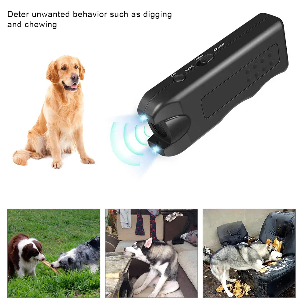 Portátil cão bark dissuasor, ultra-sônico Anti Barking dispositivo com luz LED, Repeller Trainer, alimentado por bateria cão treinamento suprimentos