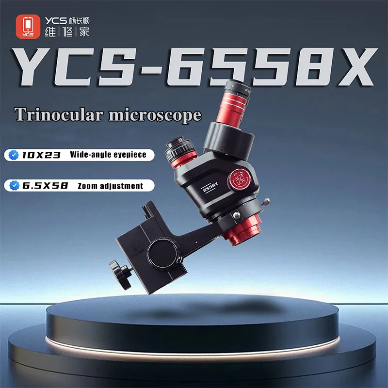 YCS 6558 6558x Ultra HD Trinocular Microscope 6.5-58 Zoom for Mobile Phone PCB Welding Microscope Tools