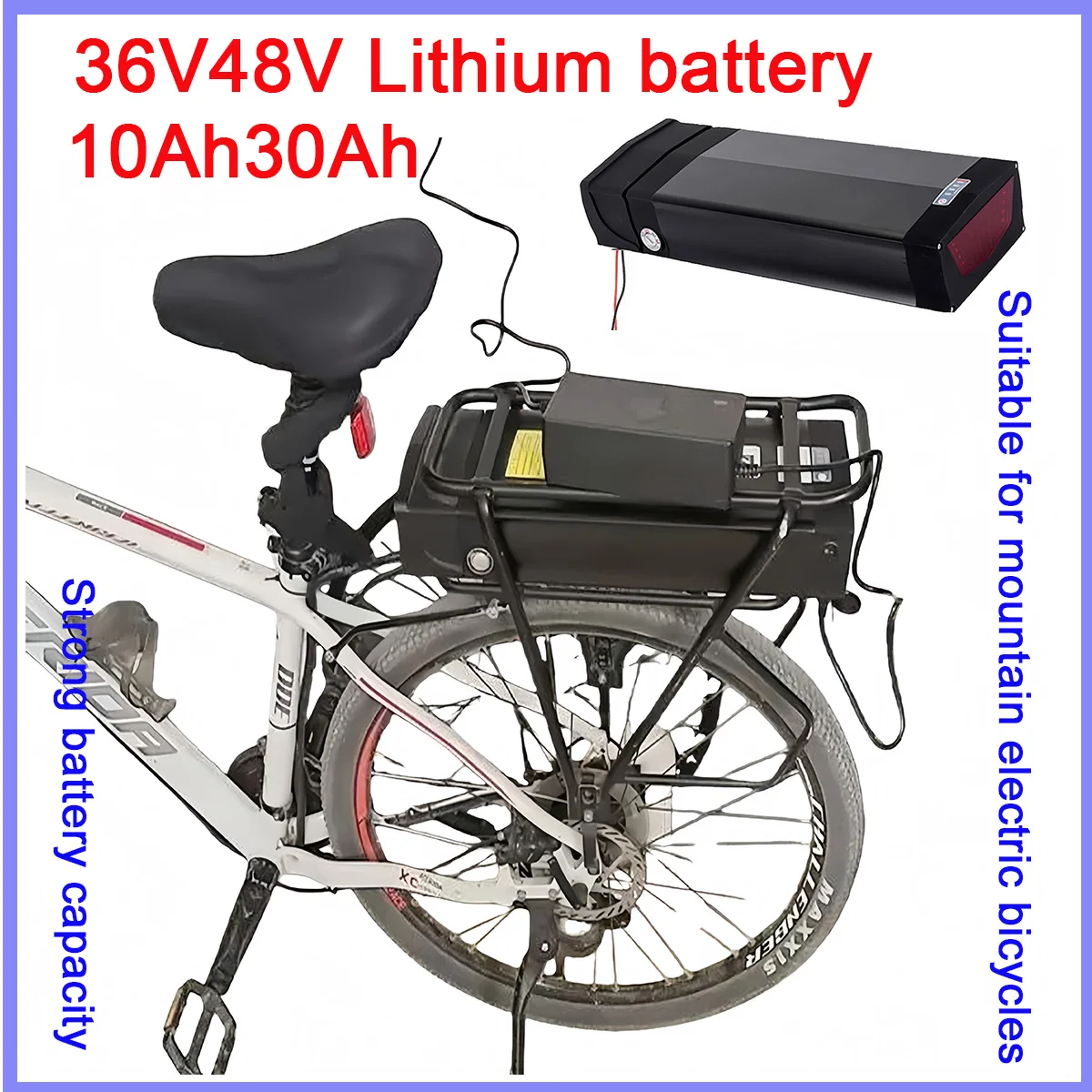 52V 48V 36V Original High Heat Rear Rack Battery Pack For 1000W 1500W 2000W 750W 500W 350W Motor + Charger