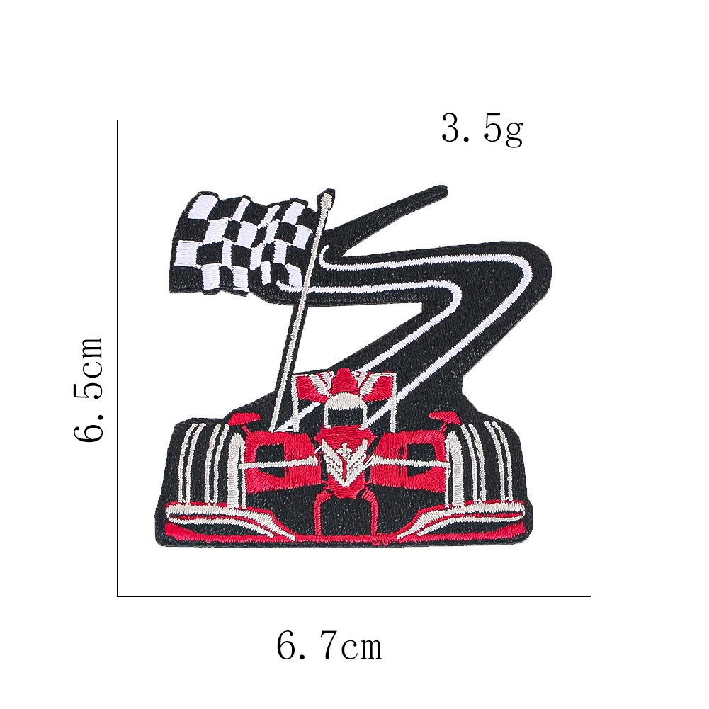 Rennwagen-Aufnäher zum Aufbügeln, gestickte karierte Flagge, Rennwagen-Applikation, DIY-Aufnähbarer Aufnäher für Jacken, Rucksäcke, Kleidung, Dekoration – Detail 3