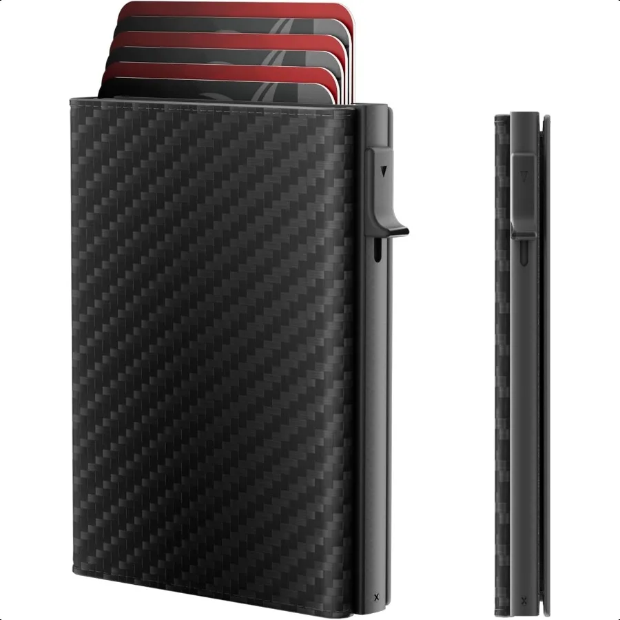

Mens Wallet Card Holder Smart Wallet for Men Pop Up Card Case Top Grain Leather RFID Blocking Slim Minimalist UltraThin Front P