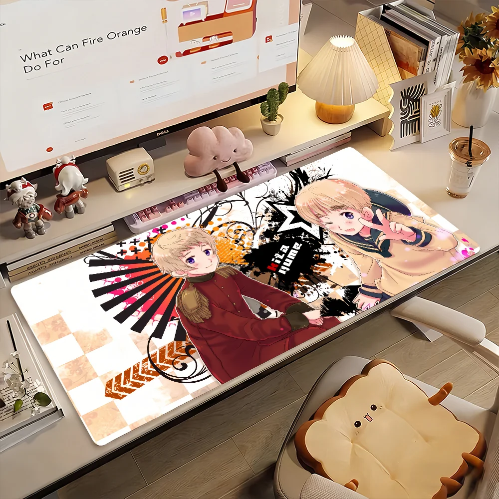 Gaming-Mauspad, große Schreibtischunterlage, rutschfest, genähte Kanten, Anime-Druck mit zwei blonden Jungen, Tastaturunterlage für Büro und Gaming