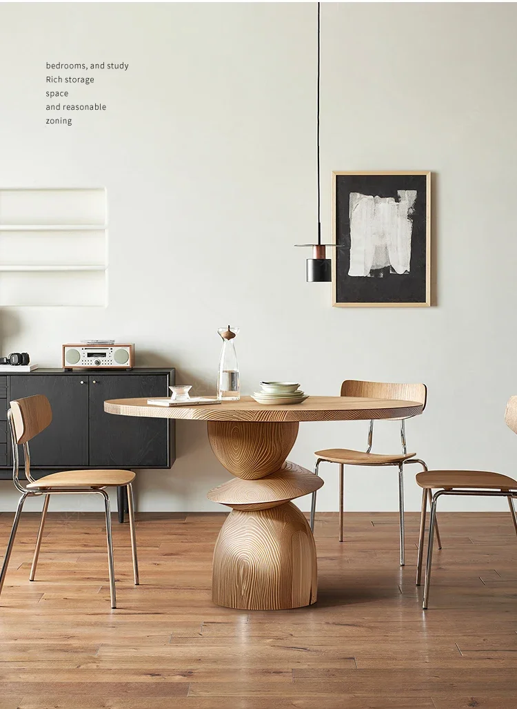 

Dining table wabi style Italian minimalist round table all solid wood eating table designer high-end furniture