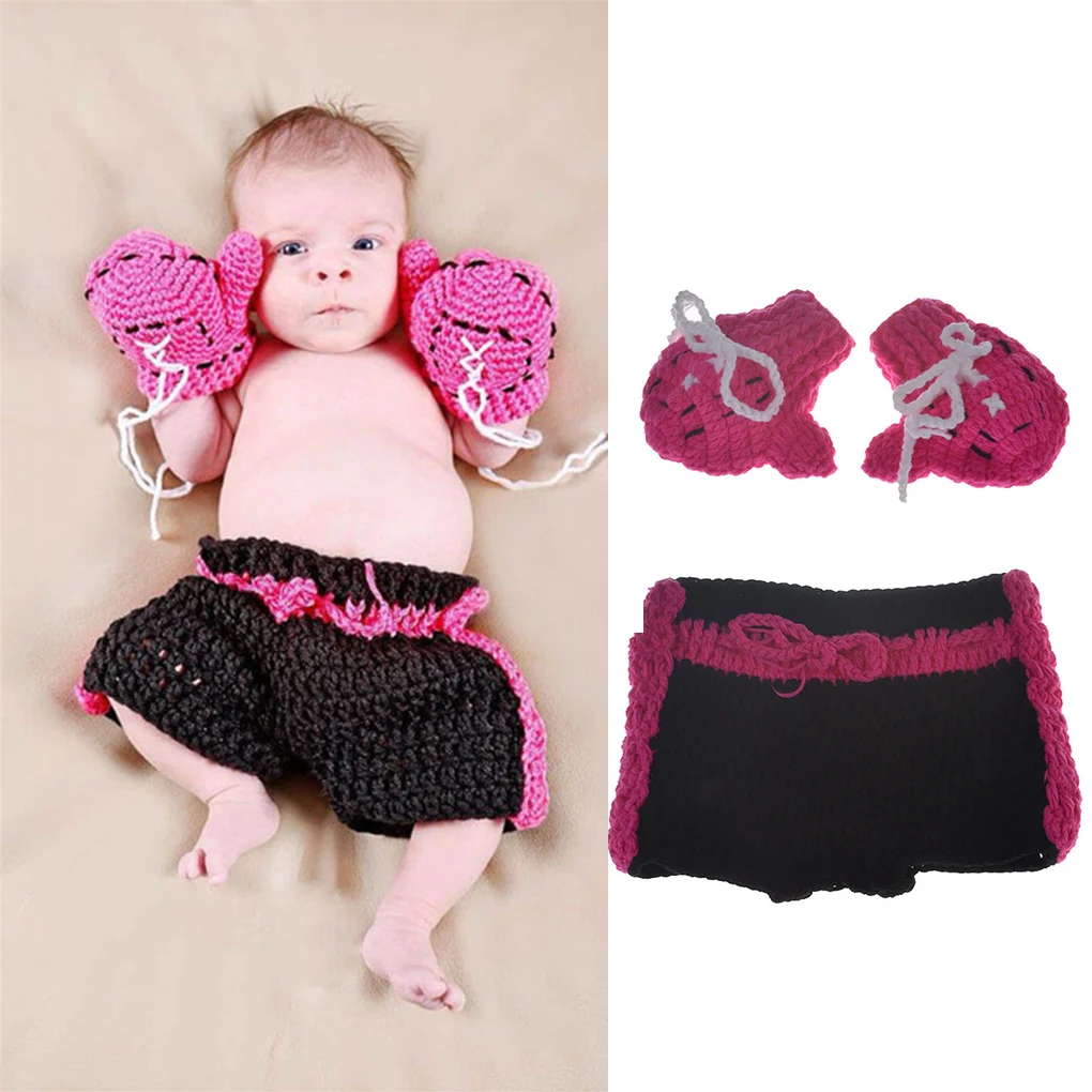 أزياء الملاكمة المحبوكة لحديثي الولادة مصنوعة يدويًا منسوجة للأطفال ملابس دعامة للتصوير الفوتوغرافي الشهري #6