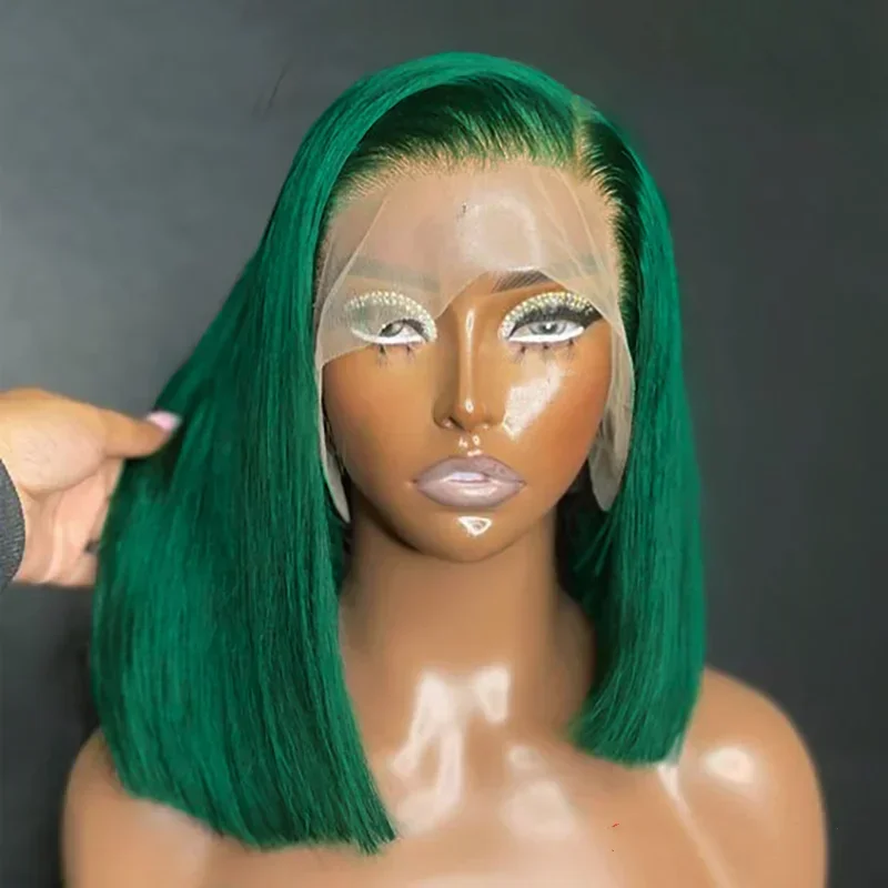 Темно-зеленый парик с кружевной передней частью, человеческие волосы 13x4, предварительно выщипанные, прозрачные человеческие волосы, 100% ношение, которые можно покупок очень подходит